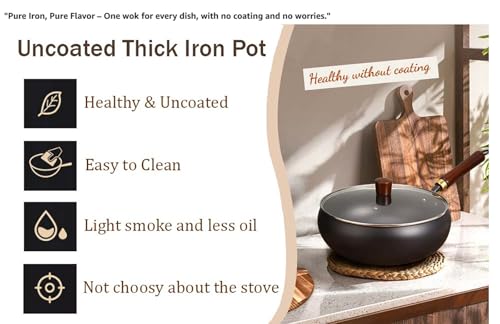 Wok de hierro fundido sin recubrimiento con tapa 28 cm miniatura 7