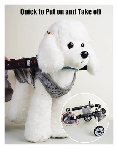 Silla de ruedas para perros con parálisis trasera ajustable de 4 ruedas con correa 5