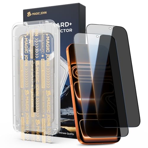 Image of MAGIC JOHN 3rd Gen Upgraded 2 Pack for iPhone 17 Pro Max Privacy Screen Protector 6.9 Inch, 25Anti-Spy Screen, Shockproof Tempered Glass, Auto Dust-Removal, Bubble Free, Easy Installation