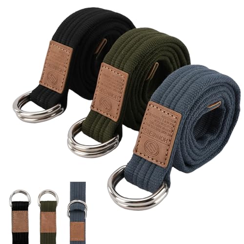 CRITIVE-SHOP 3PCS Canvas Belts for Men Women, Mens Webbing Belt with Double D-Ring, Braideds Fabric Belt Adjustable Casual Unisex for Pants Skirts Shirts Christmas Gifts