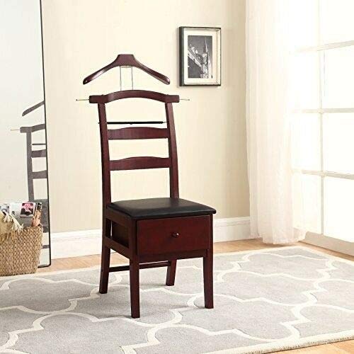 Executive Suit Standing Valet Chair Mahogany Clothes Rack Hanger Organizer Wardrobe Solid Maple Wood Men Coat Butler Style Stand Metal Bedroom, Office
