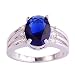 Psiroy 925 Sterling Silver Oval Shaped Created Blue Sapphire Filled Anniversary Ring Size 7
