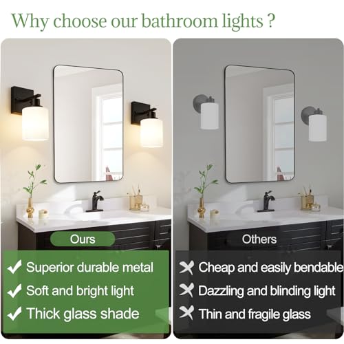Image of MOKATNG Set of 2 Wall Sconces for Bathroom,Black Modern Vanity Lights with White Glass Shade,Bathroom Wall Lamp for Mirror Kitchen Living Room Hallway Cabinet Porch