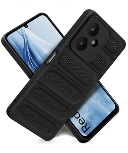 Image of WOW IMAGINE Ultimate Silicone Back Cover Case for Mi Redmi 13C 5G | Redmi 13C 4G | Poco M6 5G | Poco C65 | Heat Dissipation Soft TPU | 360 Camera Protection | Breathable Cooling Holes - Pitch Black