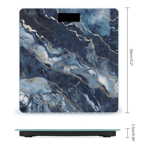 Báscula digital de baño azul mármol con pantalla LCD miniatura 2