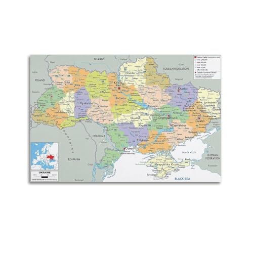 JIYAYCU Mappa dell'Ucraina 19, quadro decorativo su tela, 30 x 45 cm