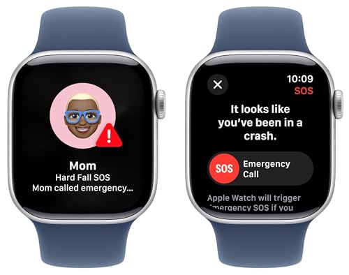 Image of Apple Watch Series 10 [GPS + Cellular, 46mm] - Silver Aluminum Case with Denim Sport Band, S /M (Renewed)