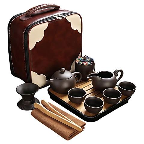 CAISANG 12-Pack Travel Tea Set with Ceramic Teapot and Tea Cups Cover