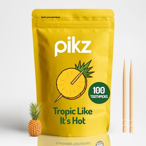 pikz Flavoured Toothpicks Bold Natural Flavours Resealable Packs Fun Cheeky Tooth Picks Zero Sugar Natural Birchwood Toothpicks (100 Toothpick Pack) (100 Toothpicks Tropic Like Its Hot)