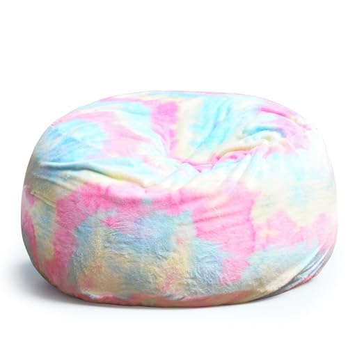 LiveGo Funda para silla de puf, cojín para silla, grande, redondo, suave, esponjoso, de felpa de conejo fotovoltaico, funda para sofá cama, sala de estar, dormitorio, 150 cm, color claro claro (solo