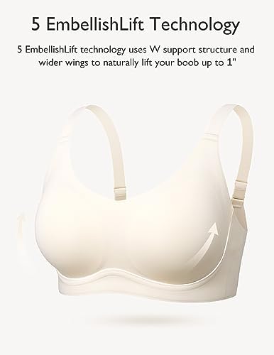 COMFELIE Wireless Bras for Women with Support Comfy Sculpt Seamless Full Coverage No Underwire T Shirt Bralettes Almond L