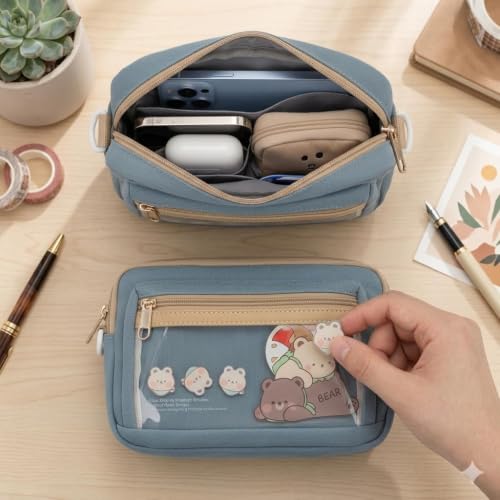 Image of Three Layer School Bag-Shaped Pencil Pouch, Large-Capacity Pencil Pouch with Zipper, Multipurpose Pen & Pencil Case for School Supplies for Boys & Girls (Pack of 1) (Bear Pouch)
