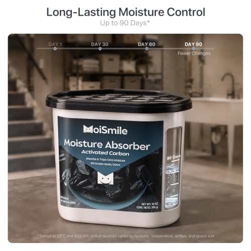 Image of Large Moisture Absorber Buckets, 14 oz Each, Activated Carbon, 3 Pack | 14 oz Net Fill with 2 oz Activated Charcoal; Visible Water Collection; Up to 90 Days; Helps Trap Musty Odors