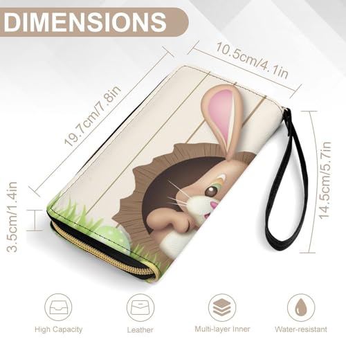 Womens Leather Wallets with Wristlet Strap Easter Bunny Wooden Hole Wallet for Women Card Phone Holder Ladies Purse2