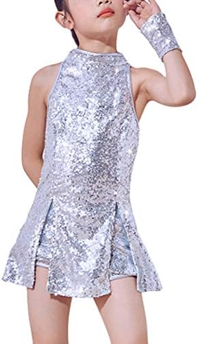 LOLANTA Girls Sequins Dance Costume Street Dance Outfits Sparkle Hip Hop Jazz Dance Clothes Disco Party Set Top+Pants+Socks
