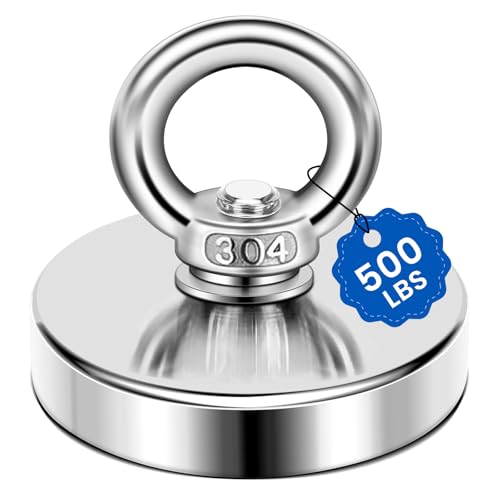 Image of DIYMAG Fishing Magnets with Countersunk Hole 2.36 inch 500LBS Pulling Force | Strong Lifting Magnet Neodymium Rare Earth Eyebolt for Retrieving in River and Magnetic