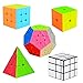 Cooja Speed Cube Pack 2x2 + 3x3 + Pyraminx + Megaminx + Mirror Cube, Paquet de 5 Puzzle Cube Magique de Vitesse sans Autocollant, Durable Lisse Facile à Tourner Jouets Cadeaux pour Garçons Filles