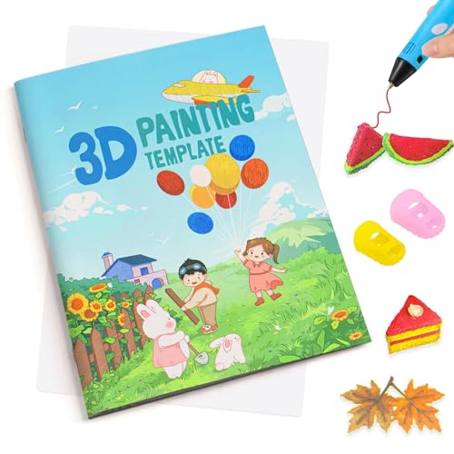 SONGTIY Modèle d impression 3D, Livre de peinture de dessin au stylo 3D de qualité supérieure, 40 pochoirs réutilisables à motifs colorés avec une plaque transparente pour les enfants