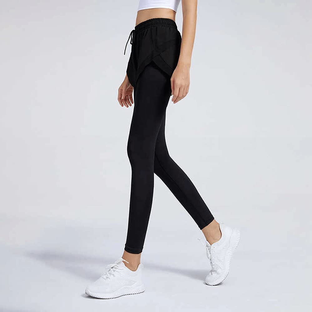 Yogahose Zweiteilige gefälschte Fitnesshose Schlankheit und eng anliegende Damenhosen Elastische Laufhose zum Hüftheben Große Yogahosen