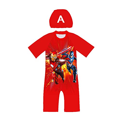 MYYLY Avenger Cosplay Garçon Spiderman Maillot Bain Été Plage Natation Costume Enfant Shorts Manches Combinaison UV Protection Anti-éruption Combinaison,Red-M Kids (115~125CM)