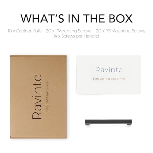 Image of Ravinte 10 Pack Solid 4 Inch Kitchen Square Cabinet Handles Matte Black Pulls Drawer Pulls Kitchen Cabinet Hardware Flat Black Handles