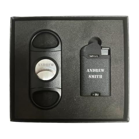 Personalized Visol Rand Jr Double Guillotine Cutter & Axis Torch Lighter Gift Set with Free Engraving Cover
