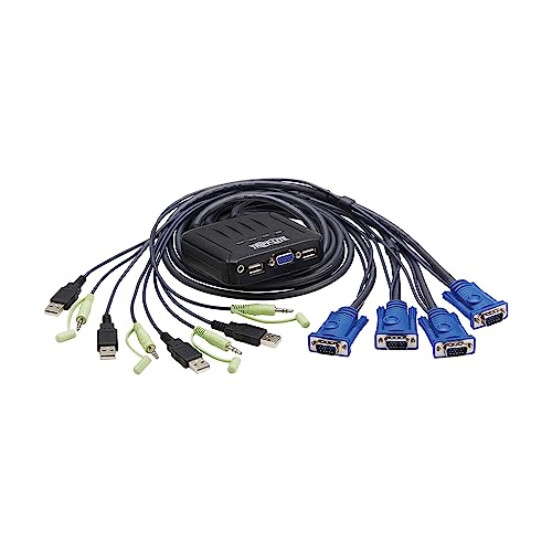 Image of Tripp Lite 4-Port KVM Switch with Built-in VGA Cables Audio & USB for Keyboard Mouse, Desktop PC, 4 Computers 1 Monitor, Plug and Play - Windows, macOS, Linux Compatible - 3-Year Warranty (B032-VUA4)