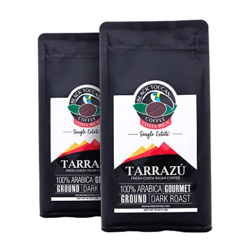 Black Toucan Coffee, Low Acid Costa Rican Tarrazu Ground, 16 oz (2-Pack), Single Estate, Dark Roast