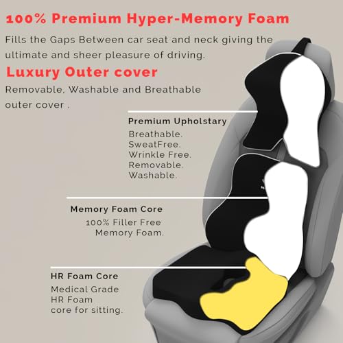 Image of MRRON Memory Foam Posture Corrector Car Seat Cushions Combo | Orthopedic Backrest, Coccyx Cushion & Neckrest | Ergonomic Lumbar Comfort Seat Cushion | Reduces Sciatica (Black, Long Back)