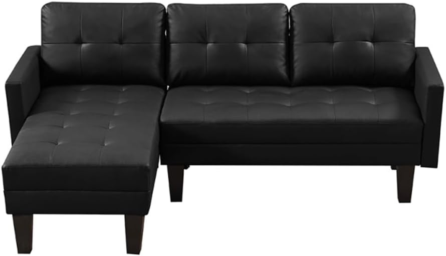 Leather Sectional Sofa Bed, L-Shape Chaise Lounge with Ottoman Bench for Liveing Room