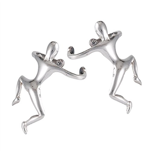 Ear Cuff Hugging Man Climbing .925 Sterling Silver Yoga Stretching Earrings