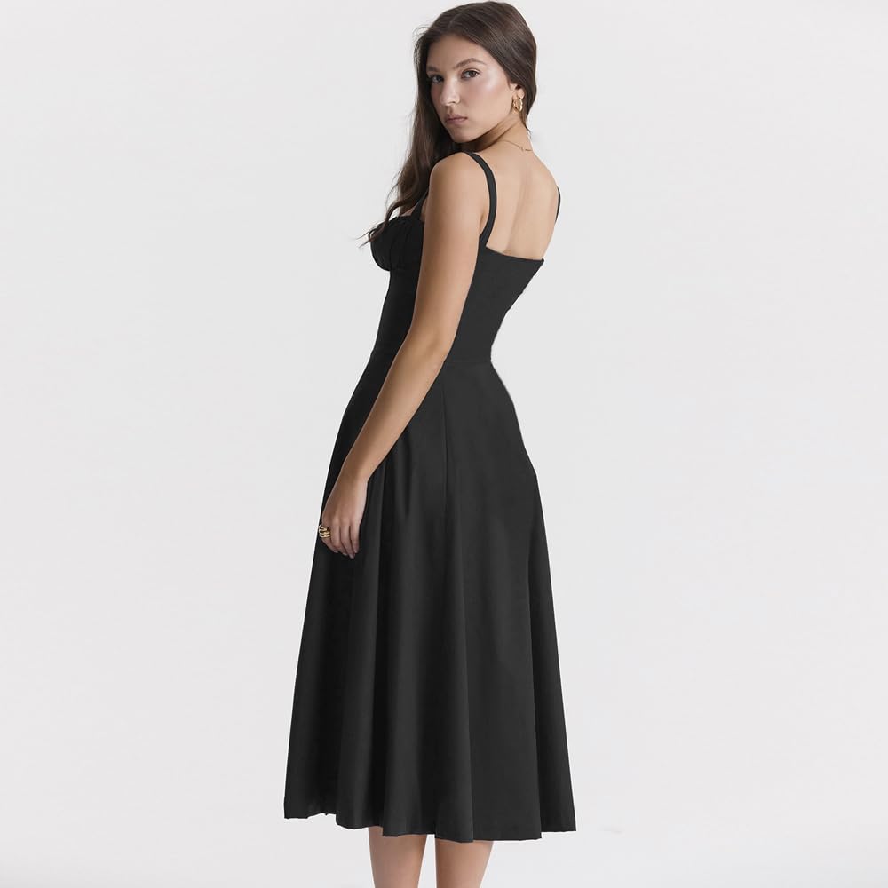 Vestito Donna Elegante Senza Manica Lungo Spaghetti Strap Sexy Spacco Slim Abito da Festa Cocktail Sera Partito Banchetto
