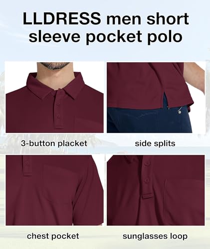 LLdress Men's Polo Golf Shirt Short Sleeve T-Shirts Pique Collared Shirts with Pocket4