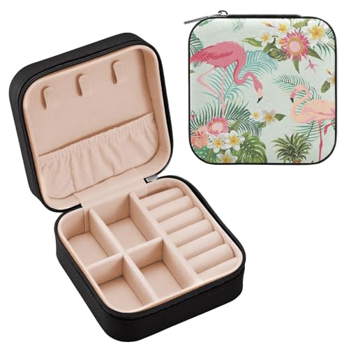 Ewusp Summer Flower Flamingo Jewellery Box for Women Girl PU Leather Travel Jewellery Box Portable Jewellery Organiser Jewelry Box Jewellery Display Storage Case