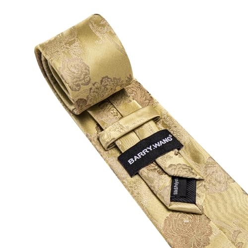 Image of Barry.Wang Flower Ties for Men Silk Woven Floral Tie Sets Necktie Handkerchief Cufflinks Wedding Party