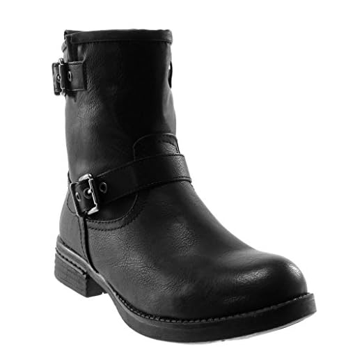 Angkorly - Zapatillas Moda Botines Botas Biker Motociclistas Mujer Hebilla Tanga Tacón Ancho 3 CM Ligeramente Forrada de Piel - Negro C381 T 36