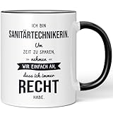 JUNIWORDS Tasse, Ich bin Sanitärtechnikerin. Um Zeit zu sparen, nehmen wir einfach an, dass ich immer recht habe, Schwarz (6328856)