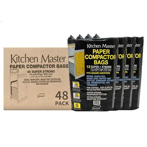 Kitchen Master Super Strong Compactor Bags (48 Pack) | Precuffed Garbage Compactor Bags Hardware for Kitchens Paper Trash Bag Kitchen Essential Paper & Plastic Lined