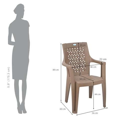 Image of Nilkamal Elevate Plastic Chair with Arm | Set of 4 | Stackable Chair | for Living Room, Bed Room, Kitchen, Balconies, Outdoor | Rattan Dark Beige