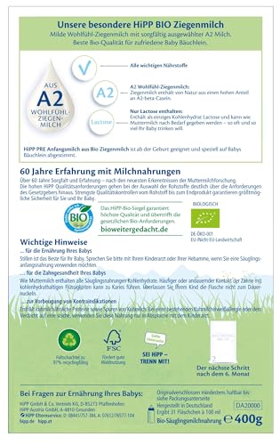 HiPP PRE Anfangsmilch aus Bio Ziegenmilch (5 x 400g), von Geburt an, mit GOS, nur Lactose, A2-beta-Casein, besonders leicht verdaulich
