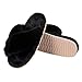 Comwarm Women's Cross Band Fuzzy Slippers Fluffy Open Toe House Slippers Cozy Plush Bedroom Shoes Indoor Outdoor, Black Size 7-7.5