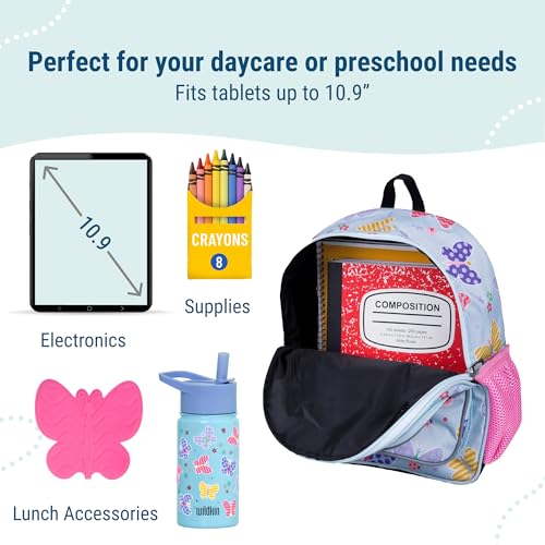 Image of Wildkin 12 Inch Toddler Backpack for Kids, Butterfly Garden | Ages 3-7, insulated front pocket - coordinates with matching Wildkin nap mats and water bottles