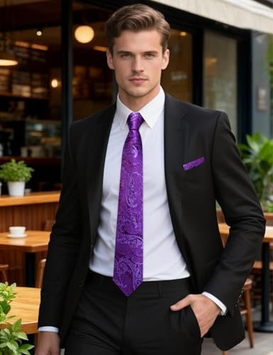 Image of Barry.Wang Flower Ties for Men Silk Woven Floral Tie Sets Necktie Handkerchief Cufflinks Wedding Party