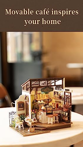 Rowood Coffee Miniature House Kit, DIY Miniature Dollhouse Kits Gifts for Adults to Build, Mayberry Street Miniatures, Wooden Adults Crafts, Mini Model Kits with LED, Birthday for Adult(NO.17 Cafe)