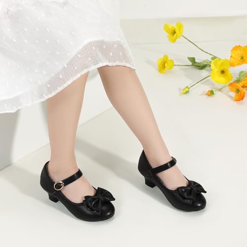 Image of PANDNAINJIA Girls Dress Shoes Toddler Heels Mary Jane Pumps | Little Big Kids Low Heel Flower Girl Bow Wedding Party Church Communion Princess Shoes