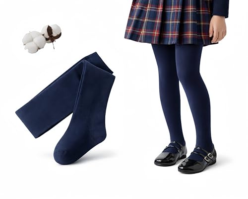 CYS Leotardos Infantiles de Algodón Peinado – Medias Escolares Suaves y Resistentes, Transpirables, Antipilling, Uso Diario, Tallas 3-16 Años (Altura hasta 172 cm) (AZUL MARINO, 13-14 AÑOS (164CM))