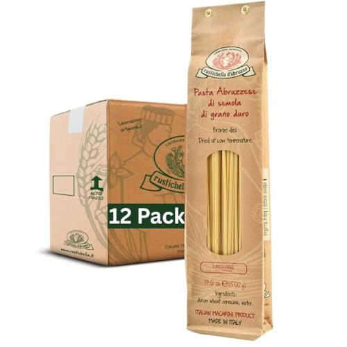 Rustichella d'Abruzzo Linguine (Pack of 12), 500g Each - Classic Italian Long Pasta - Tongue-Shaped Bavette for Fish and Shellfish Sauces