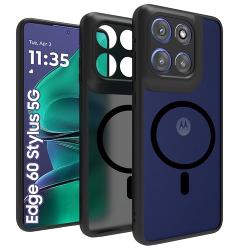 Image of RIGGEAR Shockproof Sleek Hybrid Armor Magnetic Back Cover Case Compatible with MagSafe Accessories for Motorola Moto Edge 60 Stylus 5G (Smoke Black Matte PC with Black TPU Bumper)