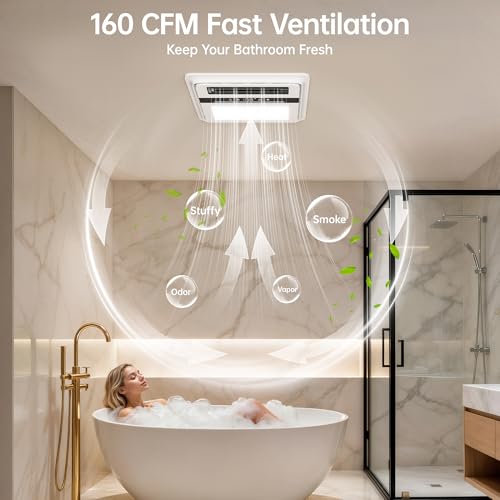 Ventilador de extracción para baño VallisCo 4 en 1 con luz LED y función calefactora, sistema de ventilación de techo de 1800 W, ventilador silencioso de 140 CFM con control remoto inalámbrico y teclado, 110 V miniatura 5