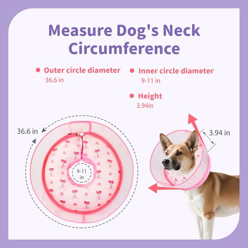 Image of Inflatable Recovery Dog Cone Collar for Large Medium Dogs After Surgery, Soft Dog Donut Collar Adjustable Recovery Bone for Pets, Prevent from Biting & Scratching(Pink M)